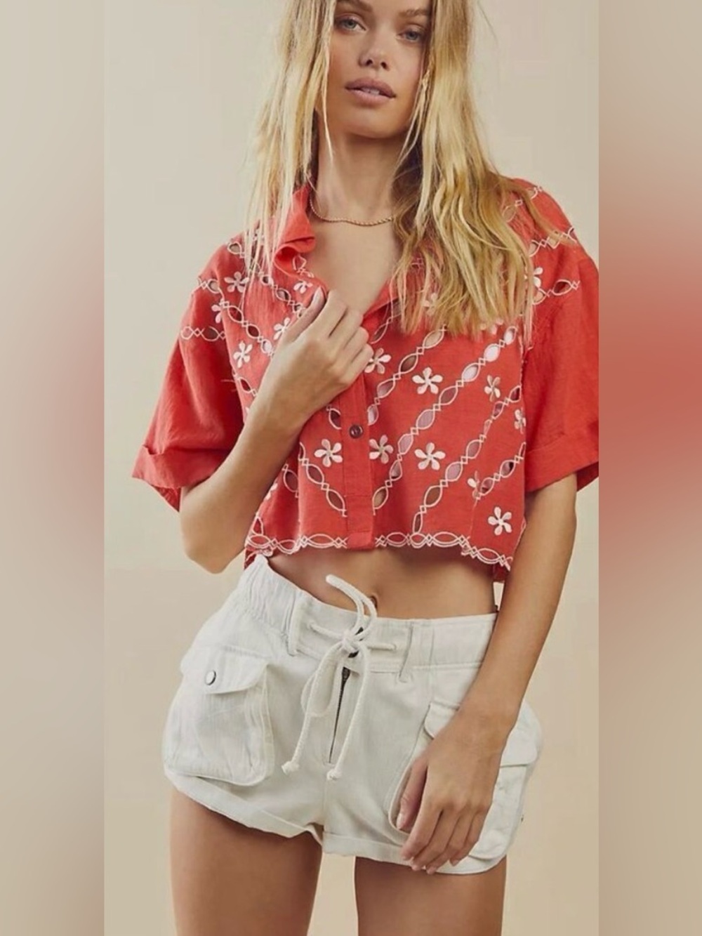 Free People Wild One Crop Top Embroidered Red XL NWT! $148